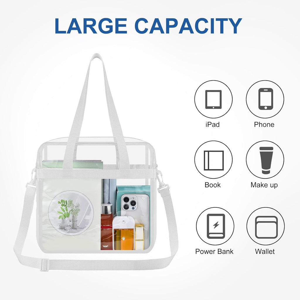 USPECLARE Clear Tote Bag - Transparent Stadium Bag for Events | 12x6x12 Size for Work & Sports