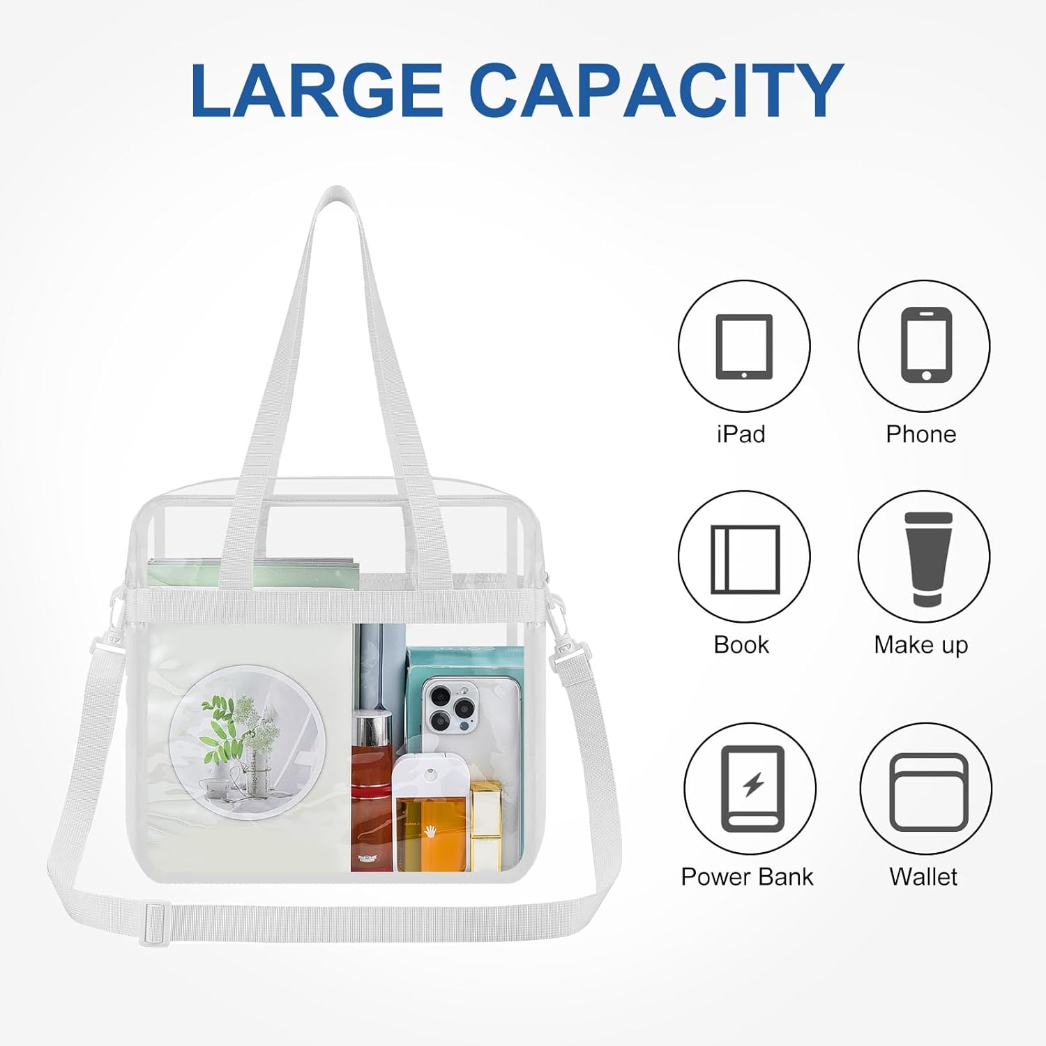 USPECLARE Clear Tote Bag - Transparent Stadium Bag for Events | 12x6x12 Size for Work & Sports