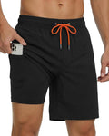 Justay 2 in 1 Men's Swim Trunks 7 Inch with Pockets Dark Black + Medium