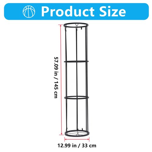awagas 3 Layer Garage Ball Storage Rack, Wall-Mounted Basketball Holder, Space Saving Vertical Ball Rack for Soccer, Volleyball, Football Easier Access Ball Organizer, for Garages, Gym and Home