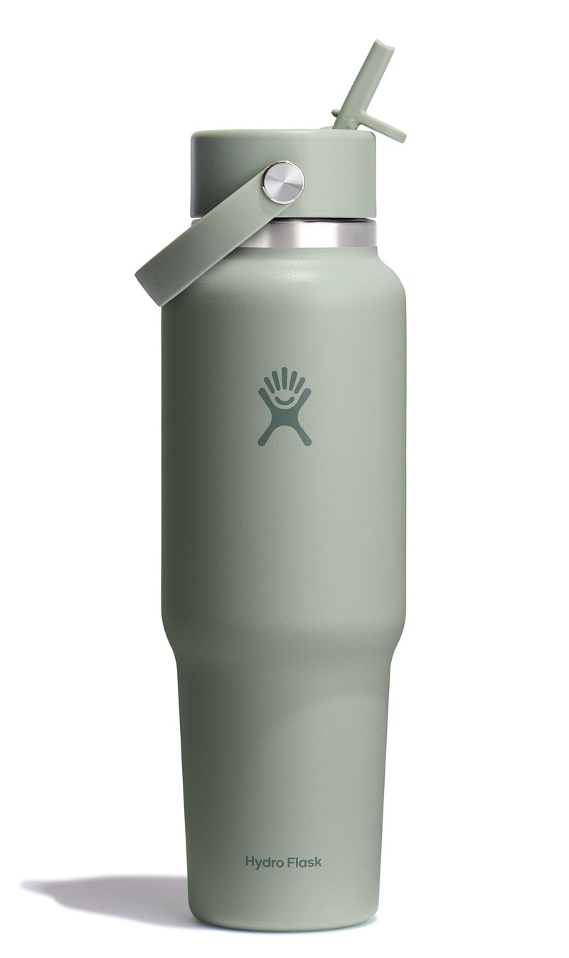 Hydro Flask Travel Water Bottle - Insulated Stainless Steel - Wide Straw Lid, Non Spill, Leakproof in 40 Oz Black
