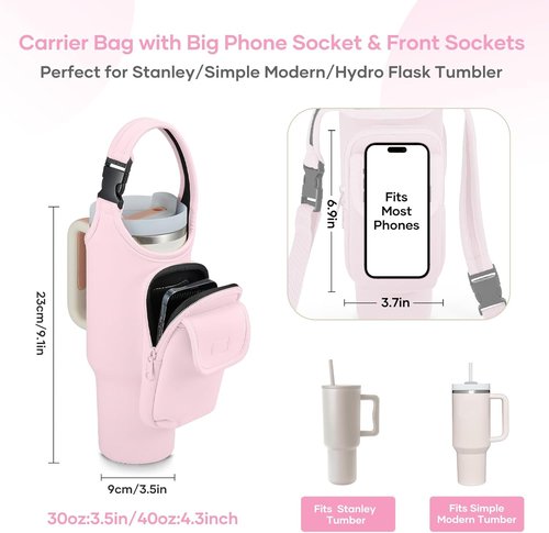 Bufilea Carrier Bag - Insulated Neoprene Crossbody with Phone Holder for Stanley 40/30oz Tumblers