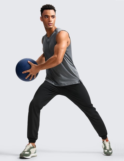 CRZ YOGA Athletic Joggers for Men 31" - Lightweight Running Training Pants with Zip Pockets and Ankle Zippers Black Large