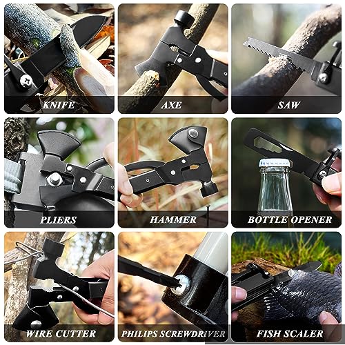 RoverTac 14-in-1 Camping Multi-Tool Axe with Black Sheath – Knife, Hammer, Saw, Screwdrivers
