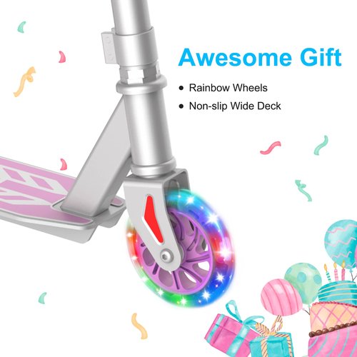 RideVOLO K05 Kick Scooter for 4-9 Years Old Kids, 3 Adjustable Heights, Ultra Lightweight and Easy Assembly, 5" Flash Wheels, Max Load 110lbs, Outdoor Activities, Gift for Boy/Girl Pink