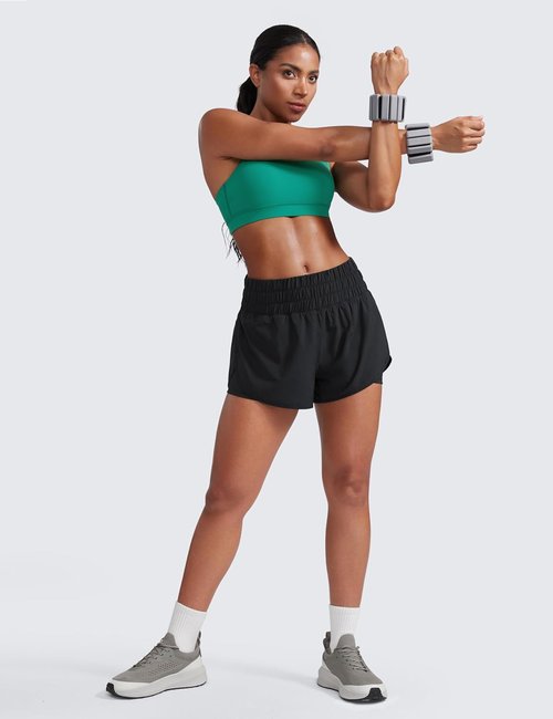 CRZ YOGA 2 in 1 Split Running Shorts for Women 3" - High Waisted Workout Athletic Gym Tennis with Pocket