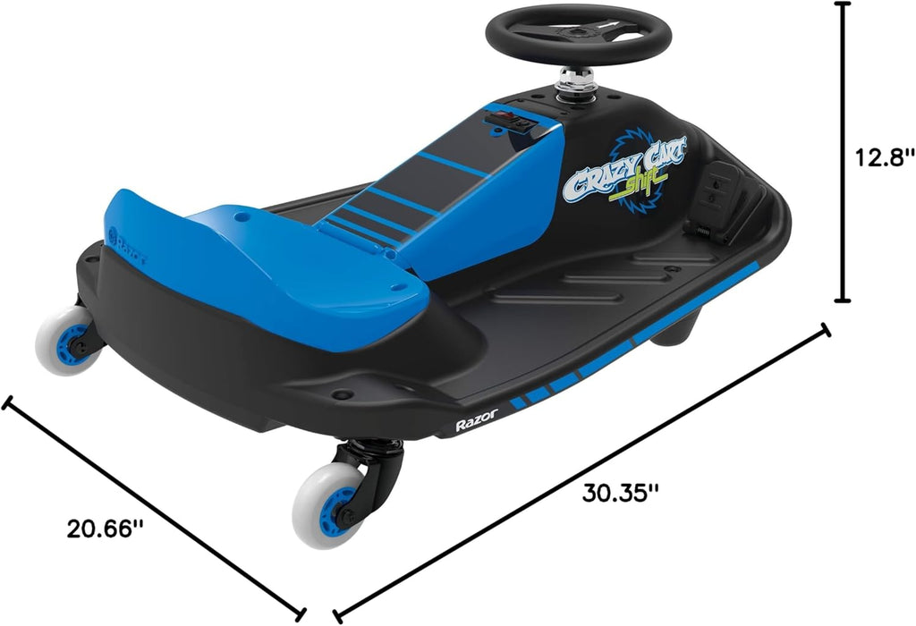 Razor Crazy Cart Shift Electric Go Kart for Kids 6+ | 12V Drifting System, High/Low Speed, Black/Blue