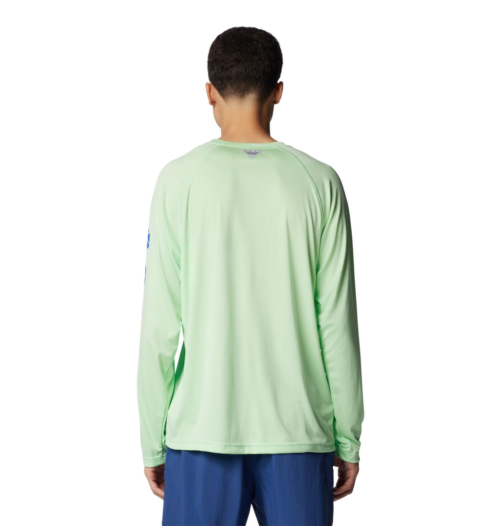 Columbia Men's PFG Terminal Tackle Long Sleeve Fishing Shirt, Key West/Vivid Blue Logo, Small