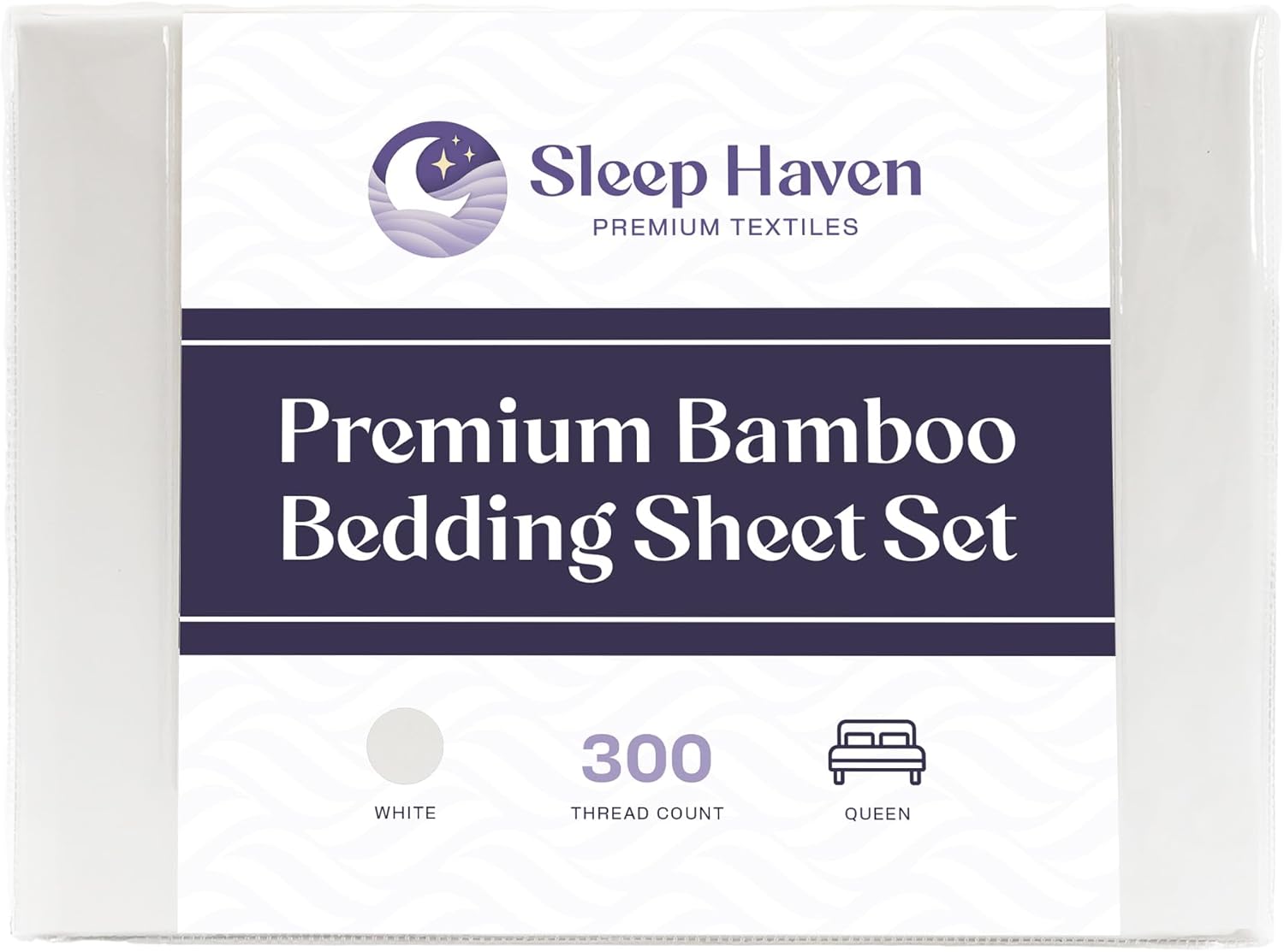 Sleep Haven 300 Thread Count Viscose Bamboo Sheets - Cooling Sateen Weave Set, 18" Deep Pocket, Queen (White)