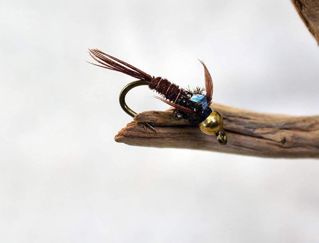 Bead Head Flash Back Pheasant Tail Mayfly Nymph Flies Tied on Mustad Signature Fly Hooks - 12 Flies (Assortment)
