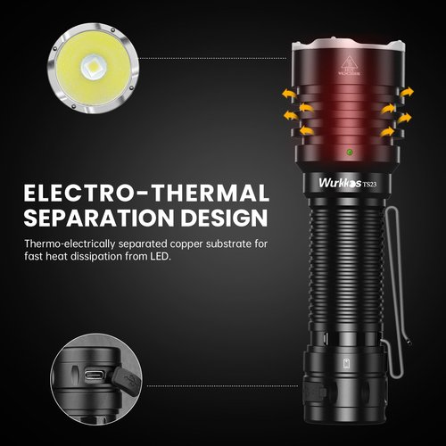 Wurkkos TS23 Tactical Flashlight,5000 High Lumens Rechargeable Flashlight,70.3 HI LED 482M Attack Head LED Flashlights,IP68 Waterproof Flashlights for Emergency,Repair,Camping,Hiking