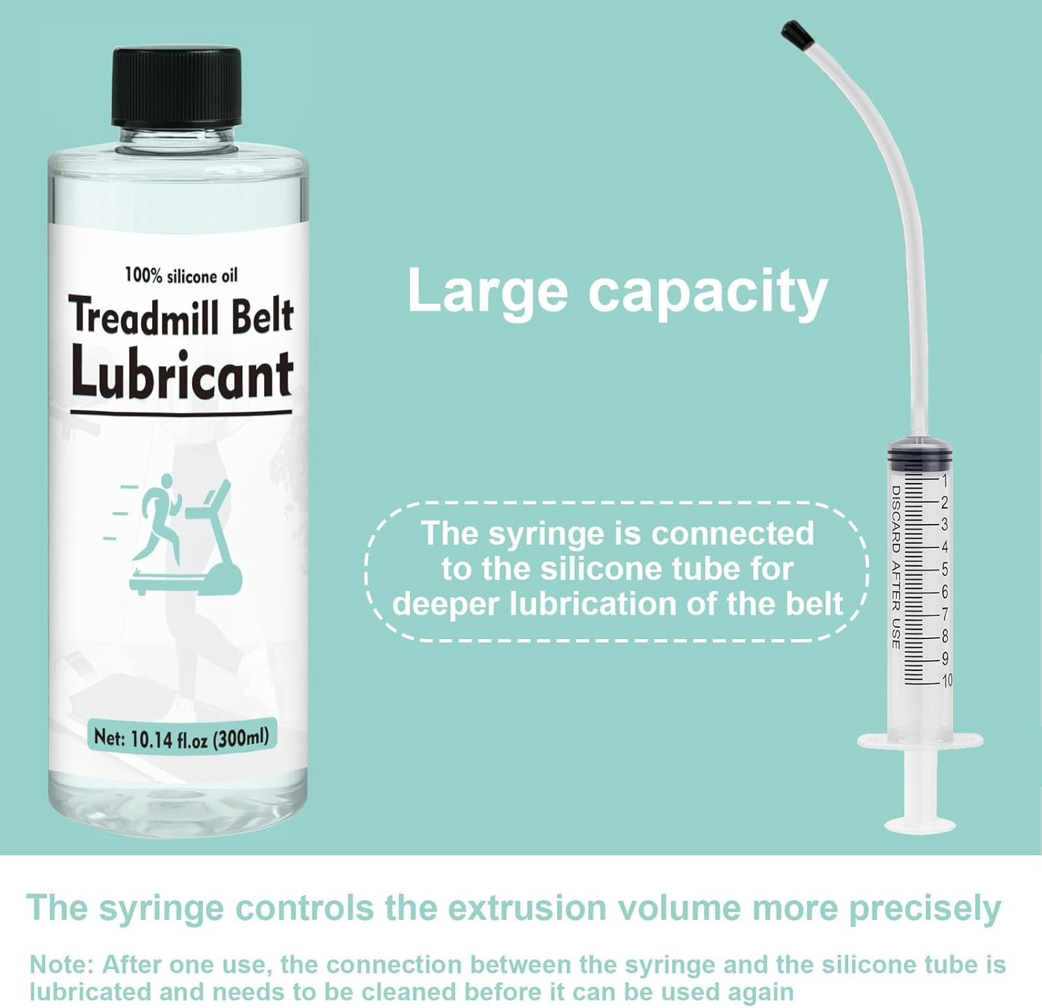 Skiennix Treadmill Lubricant - 100% Silicone Oil with 7.8" Tube & Syringe | 300ml (10.1 oz) for Reduced Friction & Noise
