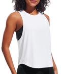 JOYSPELS Workout Tank Tops for Women, Quick Dry Ice Silk Athletic Running Shirts, Loose Fit Sleeveless Gym Tops White