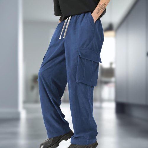 Domirica Men's Corduroy Cargo Sweatpants - Loose Fit, Drawstring Waist, Streetwear Style