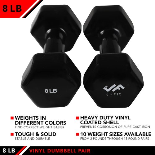 JFIT Dumbbell Sets - Neoprene & Vinyl Coated Hand Weights for Home Gym Fitness | Strength Training