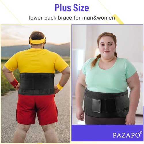 PAZAPO Back Brace Lumbar Support Belt for Lower Back Pain Relief - Waist Belt for Men and Women - Plus Size Back Brace for Sciatica, Herniated Disc,Black,5XL(Waistline:55-65Inch)