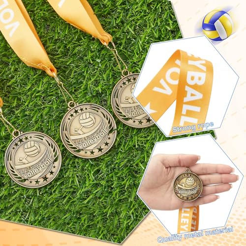 Volleyball Medal Pack 12/36/72 - 2-Inch Gold Trophies with Ribbons - Variation of Volleyball