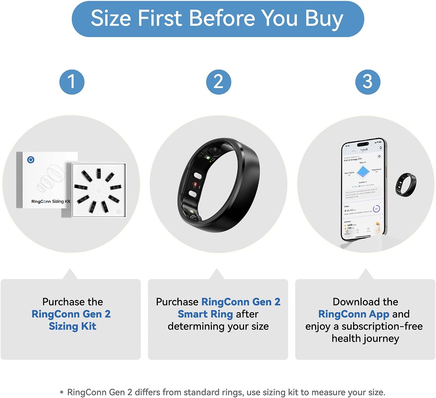 RingConn Gen 2 Smart Ring - Sleep Apnea Monitoring, 12-Day Battery Life | Stress & Heart Rate Tracker (Black, Size 9)