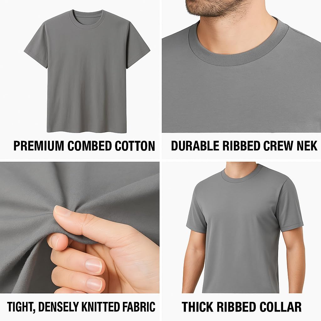 12-Pack Bulk Men’s T-Shirts – Soft Pre-Shrunk Premium Cotton, Short Sleeves, Reinforced Collar, Crew Neck, Casual Fit