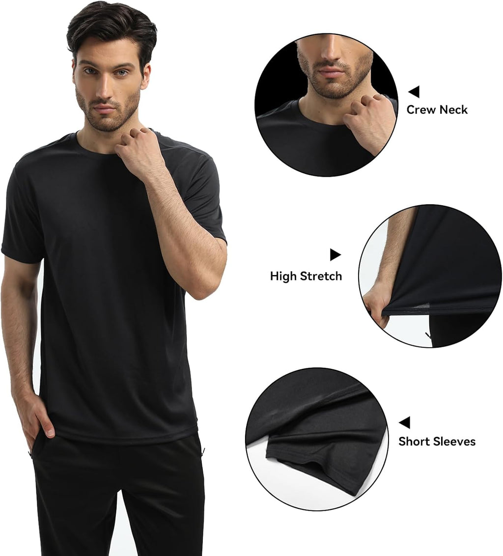 Skiennix Men's Quick Dry Short Sleeve T-Shirts - Lightweight 5/6 Pack for Gym & Athletic Wear