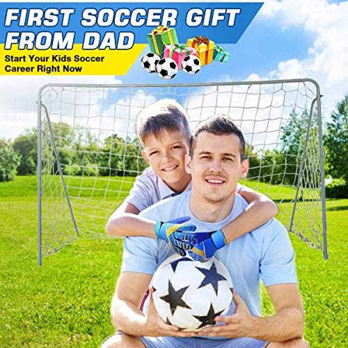 Kids Soccer Goalkeeper Gloves Blue Size 8 Anti-Slip Latex Hand Protection