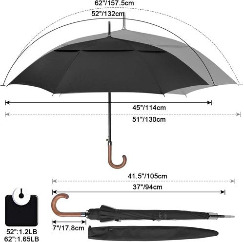 G4Free Golf Umbrella - 52/62 Inch Windproof UV Protection with Classic J Handle - Auto Open Design
