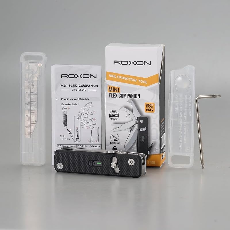 7-in-1 Mini Flex Companion EDC Multitool with G10 Handle, Box Cutter, Short Blade, Scissors, Bottle Opener, Bits & Tweezers