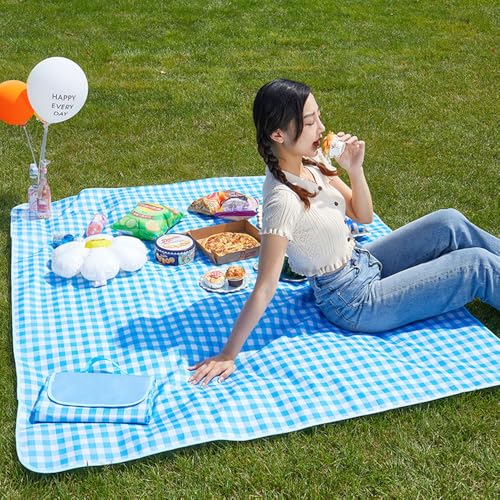 Extra Large Waterproof Picnic Blanket 80x80 Inch for Beach Camping Hiking Blue