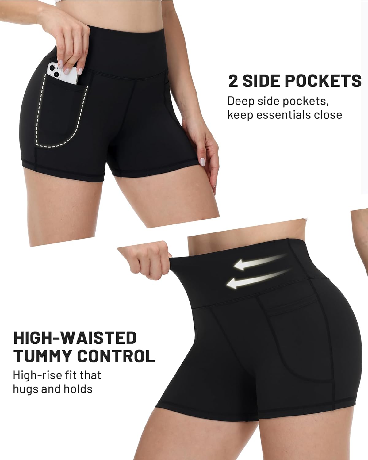 Runhit Biker Shorts for Women - High Waisted Spandex with Pockets | Tummy Control, 8''/5''/3'' Sizes
