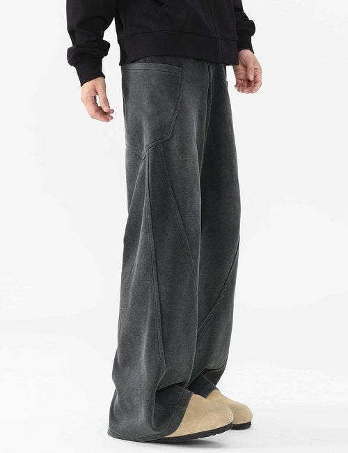 Fullneat Men’s Baggy Sweatpants Wide Leg Lounge Acid Wash Track Pants with Drawstring Elastic Waist and Oversized Pockets, Y2K Streetwear Loose Fit Casual Pants for Men & Women Unisex Washed Black