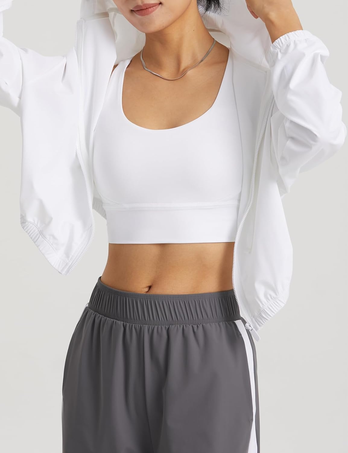 Wyeysyt Women's Cropped Jacket - UPF 50+ UV Sun Protection for Outdoor Workouts | White, X-Large