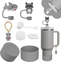 Stanley Cup Accessories Set - 2 Straw Covers, Silicone Stopper & Handle Charm | Fits 30 & 40 Oz Tumblers (Grey)