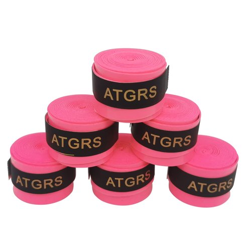 ATGRS Tennis Racket Grip, Tacky Tennis Overgrips Tape Absorb Moisture Badminton Handle Tape Frosted Anti-Slip Overgrip for Tennis Racquet Badminton Racquet Pickleball Overgrip 6 Pack (Tacky-Pink)