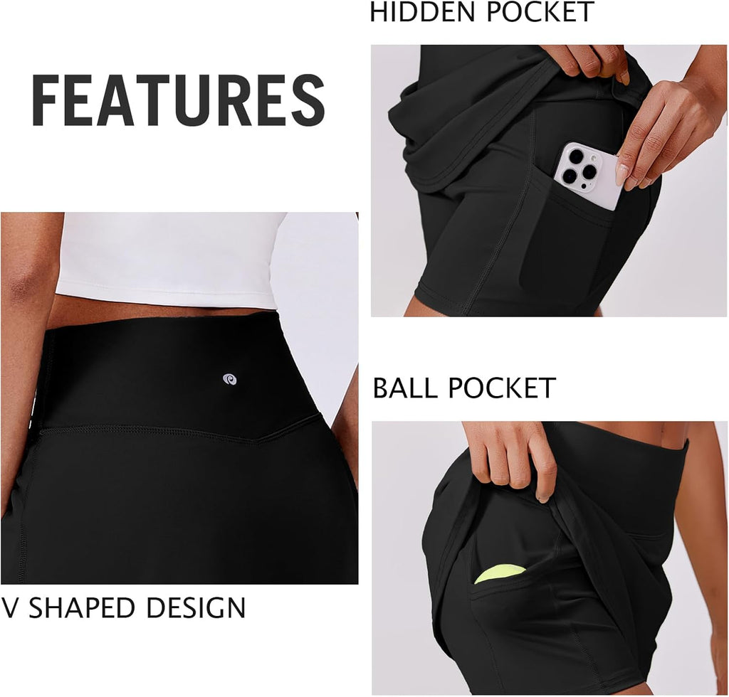 PINSPARK Women's Tennis Skirt - High Waisted Golf Skort with 2 Pockets | Stretchy Athletic Design for Workout & Running