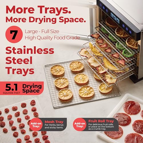 Magic Mill Pro Food Dehydrator with 7 Stainless Steel Trays, 600W, Digital Temp & Timer