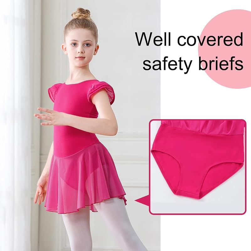 DIPUG Girls Ballet Leotard with Skirt - Flutter Sleeve, Criss-Cross Back, 4-6 Years - Rose