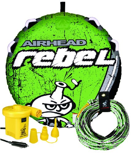 Airhead Rebel Towable Tube Kit for 1 Rider with Rope, Pump & Striped Cover