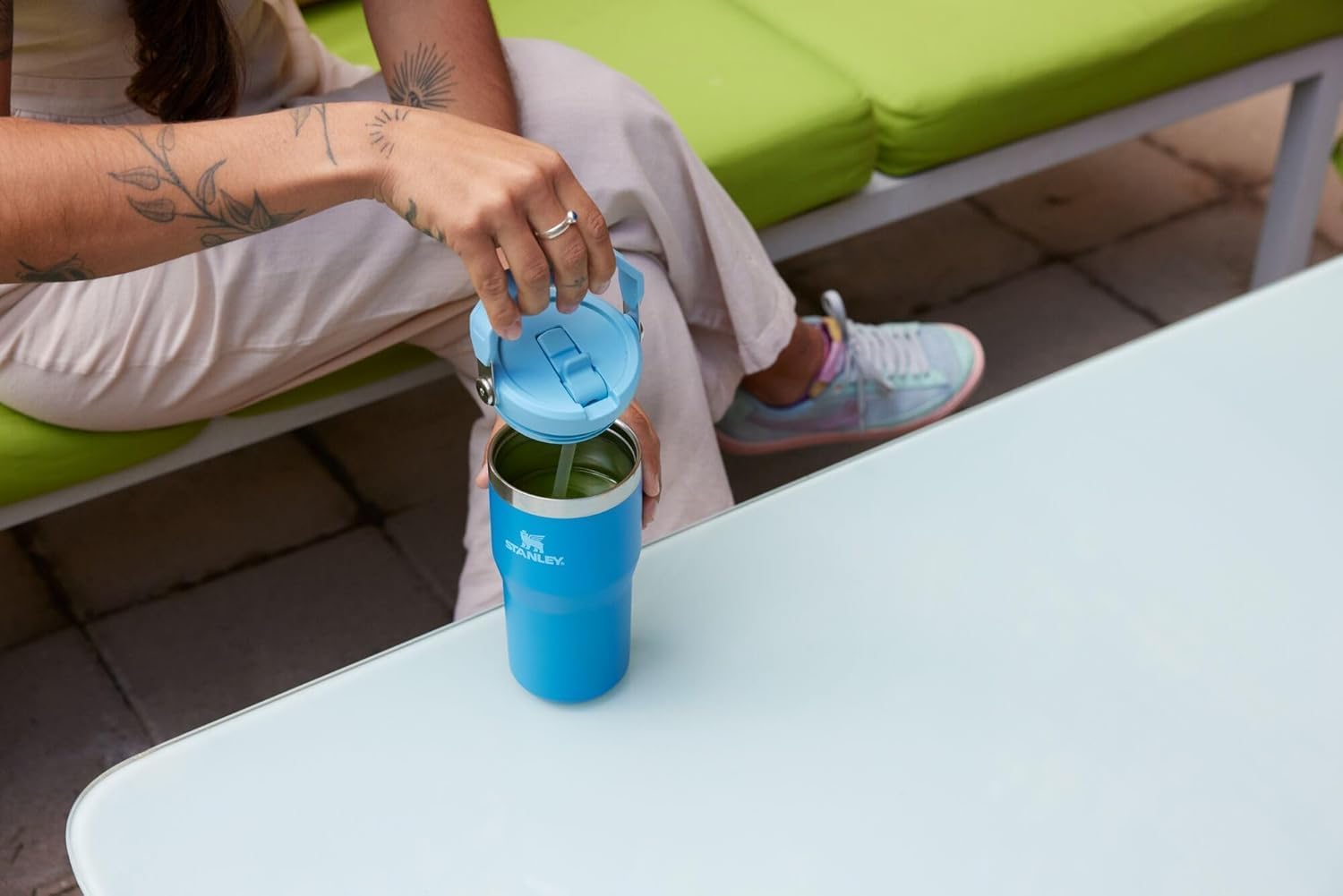 Stanley IceFlow 2.0 Tumbler - 20 oz Insulated Water Bottle with Flip Straw & Handle | Meadow Color