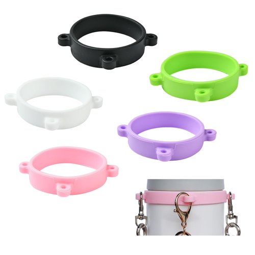 Ipotkitt 5pcs 5 Colors Water Bottle Silicone Rings Round Elastic Rings with 3 Holes Cup Handle Accessories for Home Outdoor Cup Bottle Mug Strap Making