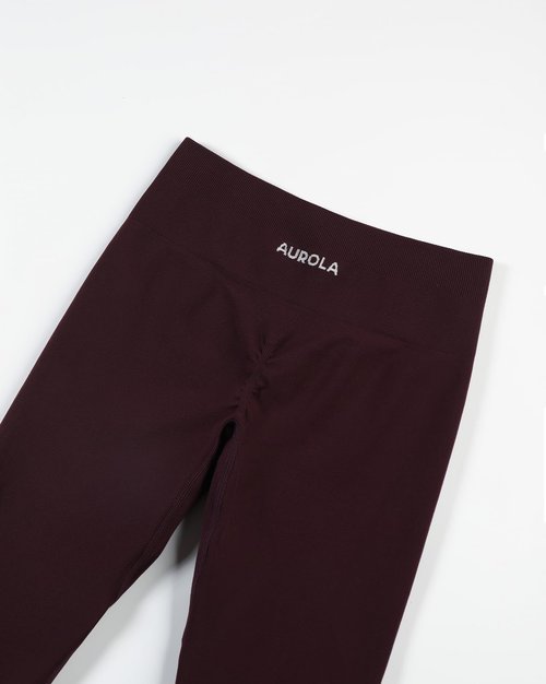 AUROLA Power Workout Leggings for Women Tummy Control Squat Proof Ribbed Thick Seamless Scrunch Active Pants,Black Cherry,M
