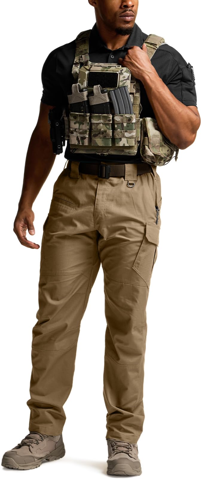 CQR Men's Tactical Pants, Water Resistant Ripstop Cargo Pants, Lightweight EDC Work Hiking Pants, Outdoor Apparel, Raider Mag Pocket Cougar, 34W x 30L