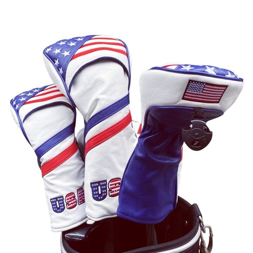 3pcs Red White Blue Golf Club Cover for Driver and Woods, Synthetic Leather Golf Driver Headcover and 2pcs Fairway Wood Head Cover Headcover fits for 460CC Drivers and All Fairway Woods