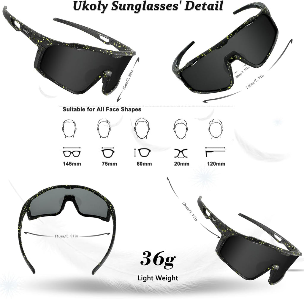 Ukoly Cycling Sunglasses - HD UV400 Sports Glasses for Men & Women | Ideal for Running, Baseball, Fishing, Golf
