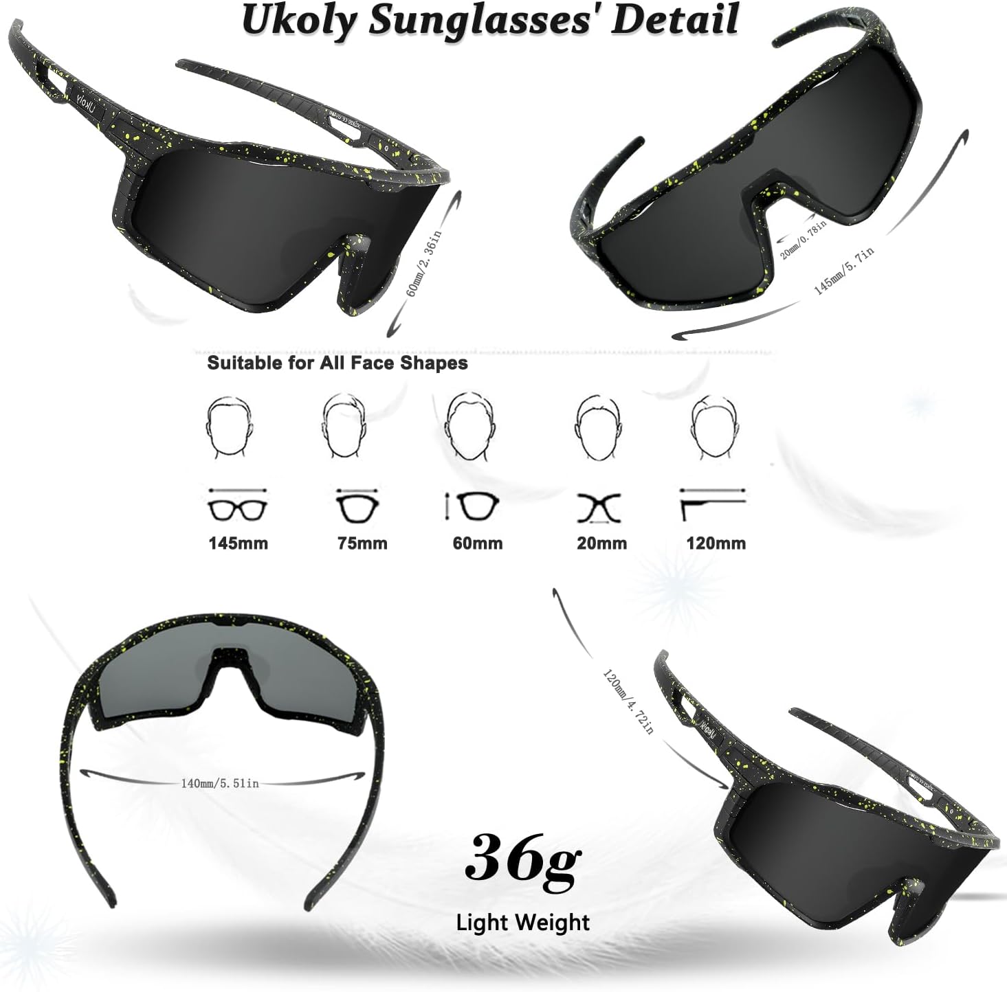 Ukoly Cycling Sunglasses - HD UV400 Sports Glasses for Men & Women | Ideal for Running, Baseball, Fishing, Golf