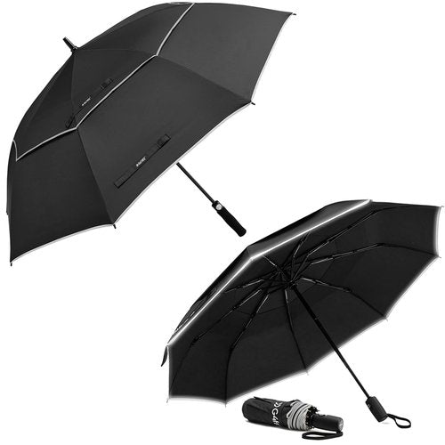 G4Free Windproof Automatic Open Umbrella, Double Canopy with Reflective Stripe