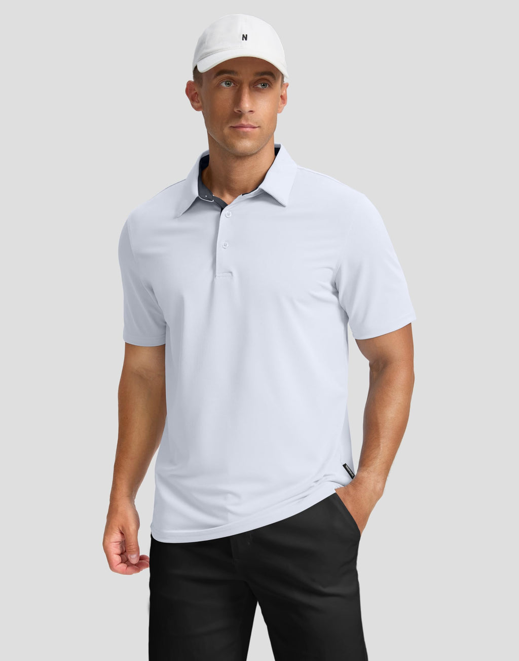 Men's Golf Shirts Dry Fit Moisture Wicking Performance Short Sleeve Collared Polo Shirts for Casual Tennis Bussiness (White, XL)
