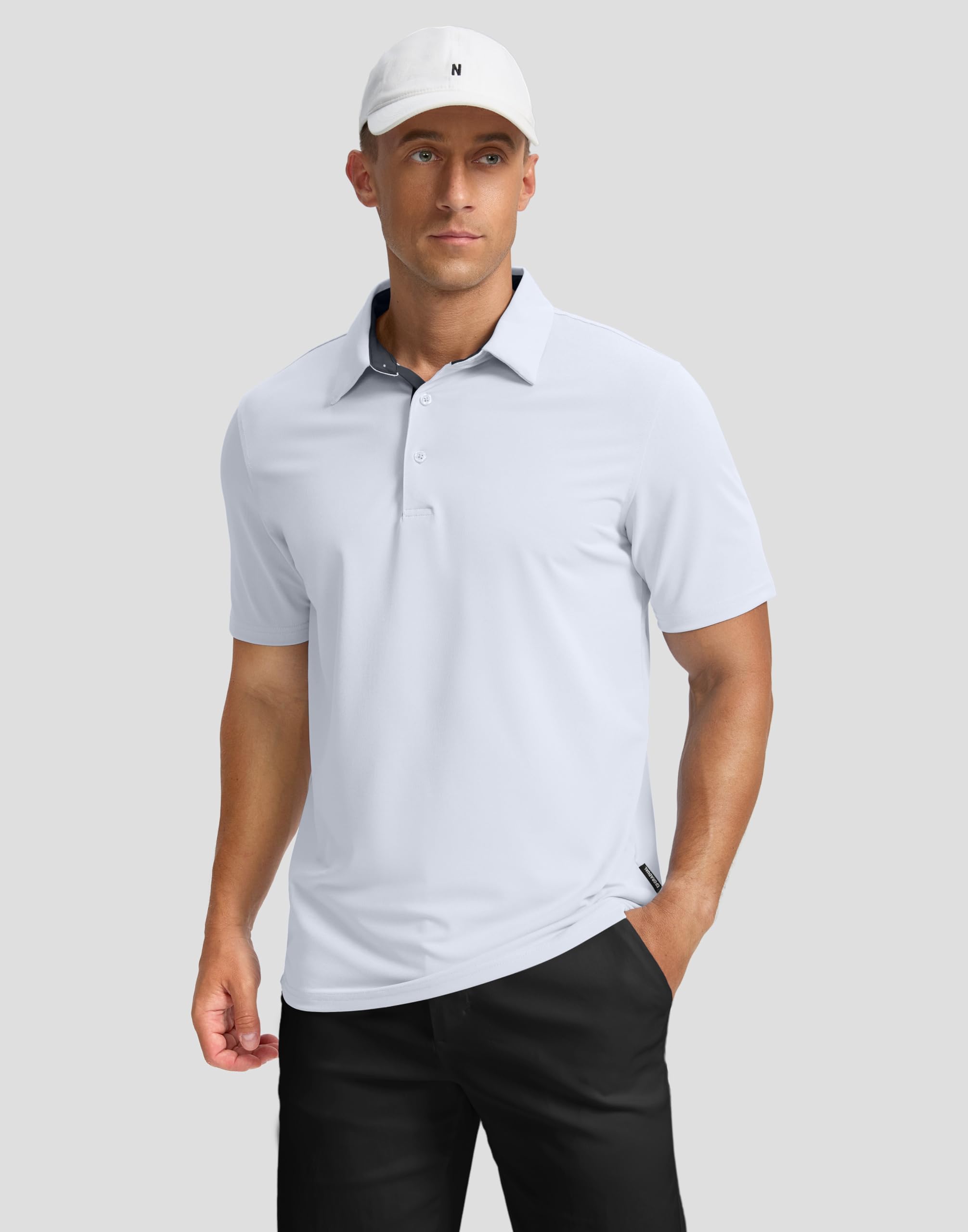 Men's Golf Shirts Dry Fit Moisture Wicking Performance Short Sleeve Collared Polo Shirts for Casual Tennis Bussiness (White, XL)