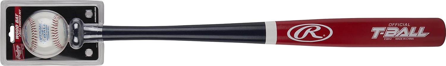 Rawlings Wood T-Ball Bat & Ball Combo - 25" Ash Bat with 2" Barrel & Rawlings TVB Ball Included
