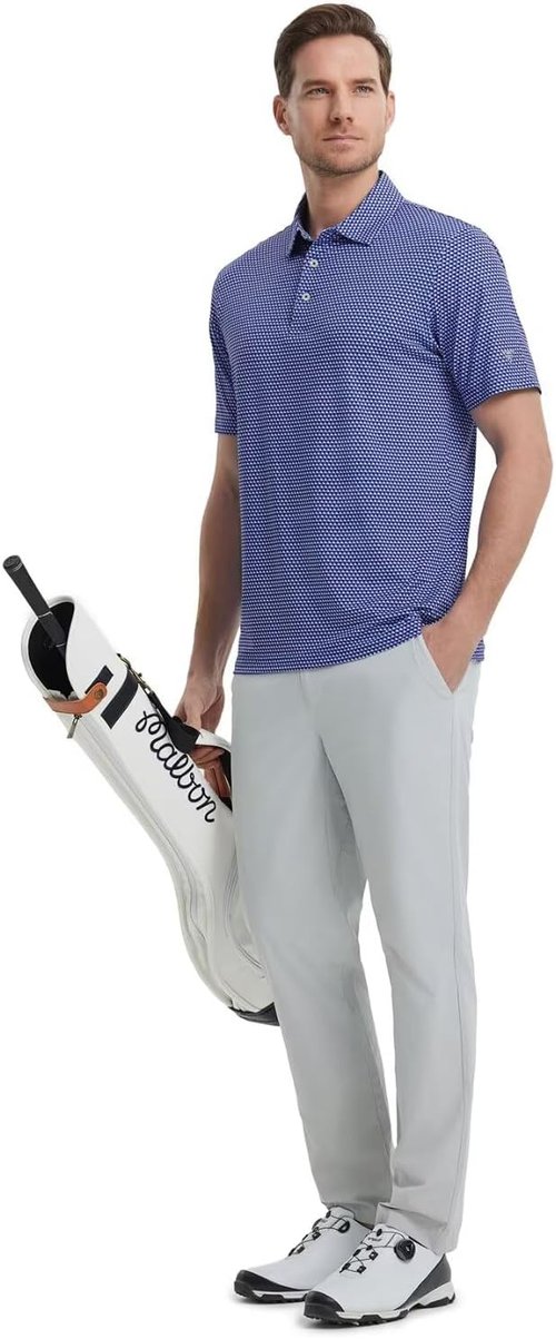M MAELREG Men's Golf Shirt - Short Sleeve Moisture-Wicking Polo with Performance Print Patterns