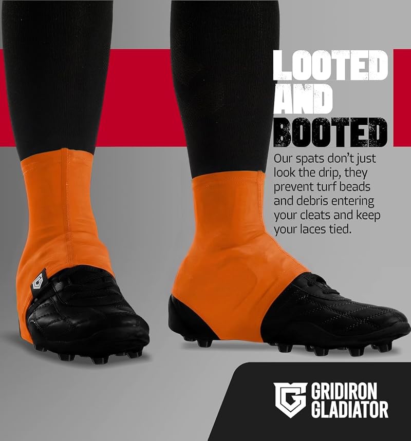 Football Cleat Covers Spats - Light Orange Small, Lace-Lock, Ankle Support
